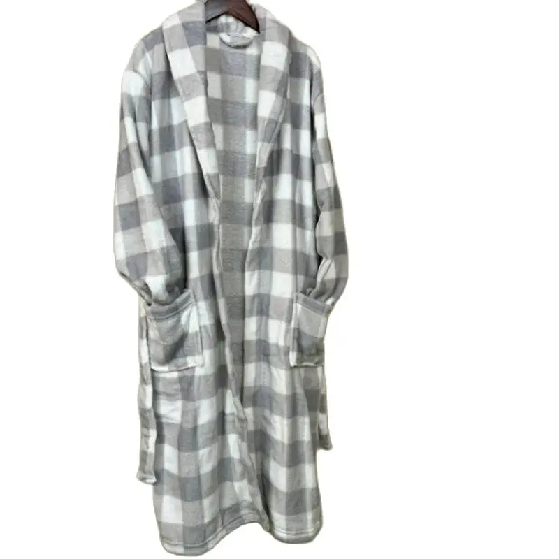 Winter Robes for men flannel warm nightgown plaid dressing gown woman