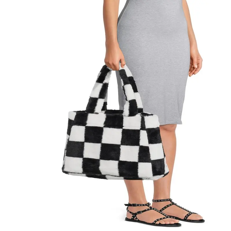 Women's Penny Tote Handbag Black White Checker Print