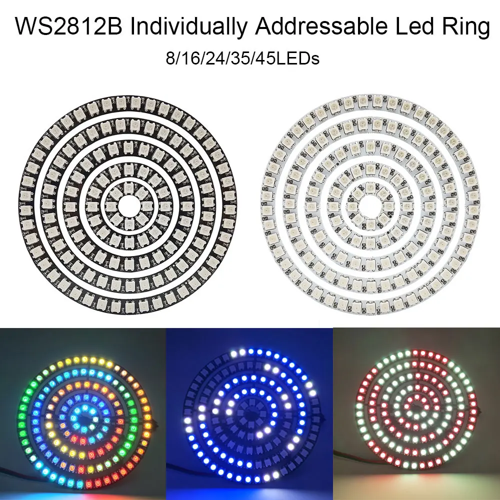 

WS2812B Individually Addressable RGB Light Ring 8/16/24/35/45 Leds WS2812 IC RGB Full Color Round Led Pixel Circle Modules DC5V