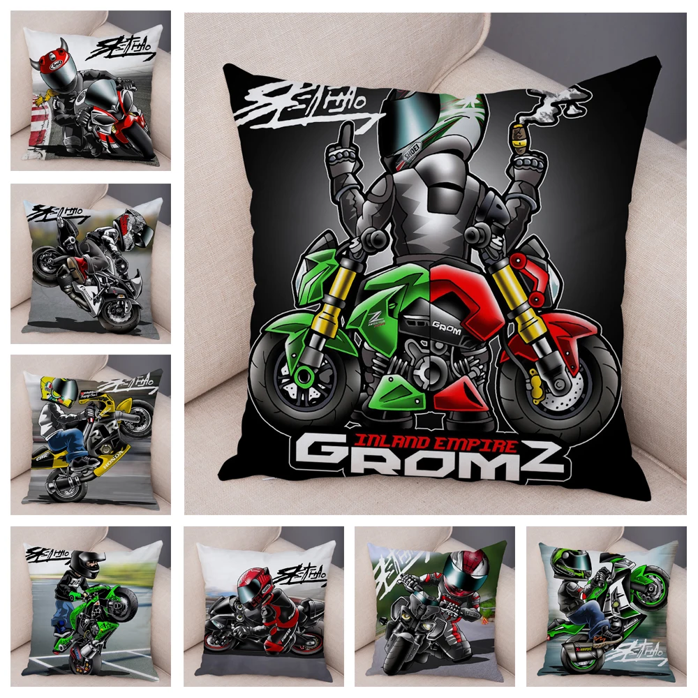 

Cartoon Motorcycle Cushion Cover Decorative Extreme Sports Pillowcase Short Plush Mobile Bicycle Pillowcase Sofa Home Car