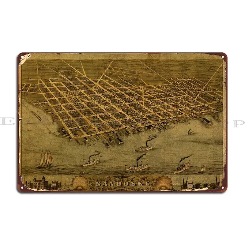 

Sandusky Ohio Map 1870 Metal Plaque Poster Club Wall Decor Design Club Bar Custom Tin Sign Poster
