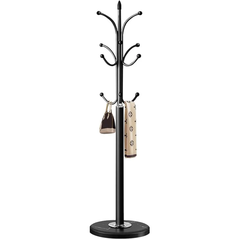 

Metal Coat Rack Stand with Natural Marble Base, Coat Rack Freestanding, Sturdy Hall Tree with 12 Hooks for Hanging Clothes, Bags