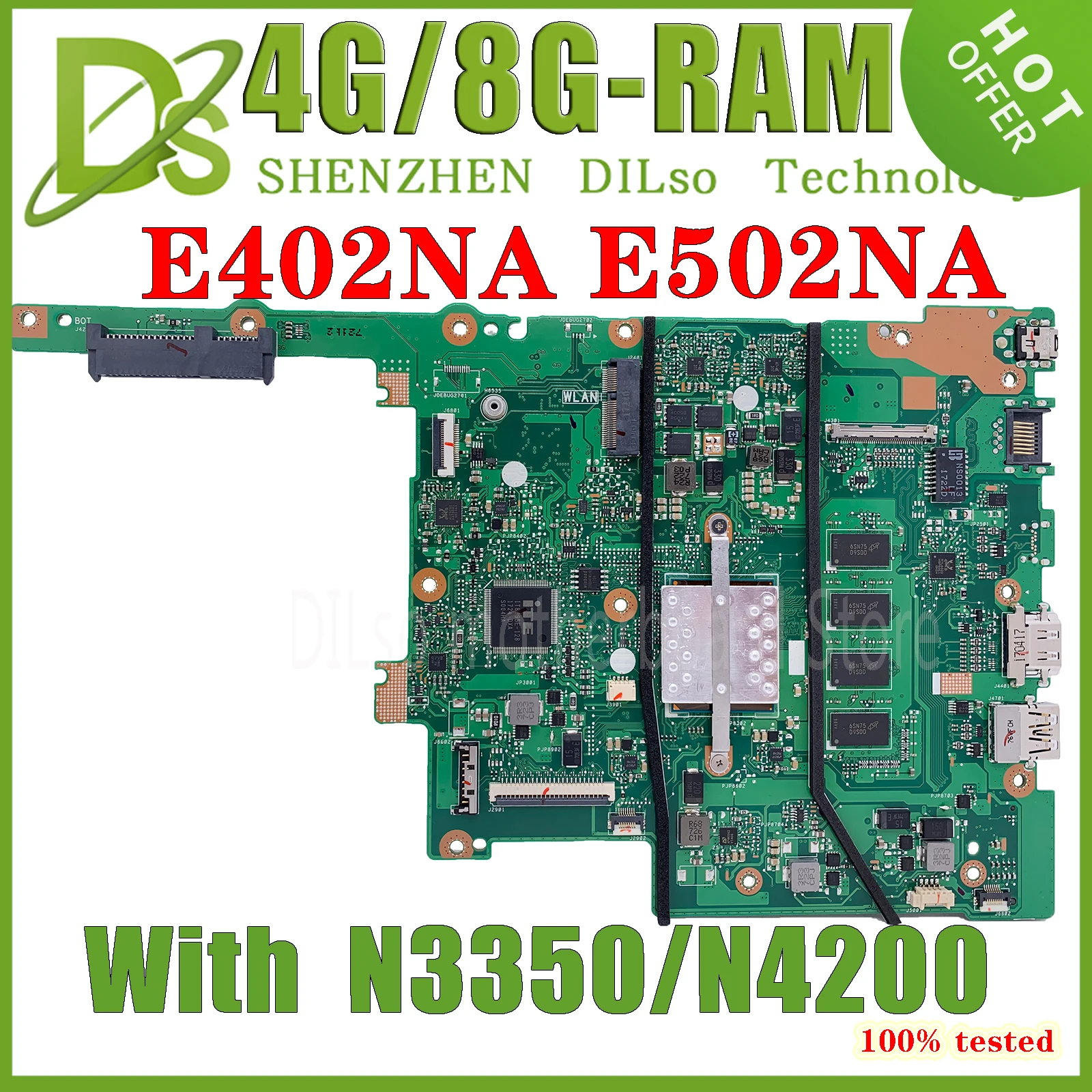 KEFU E402NA E502NA Mainboard For ASUS VIVOBOOK E402N E502N Laptop Motherboard N4200 N3350 CPU 4G/8G RAM 100% working