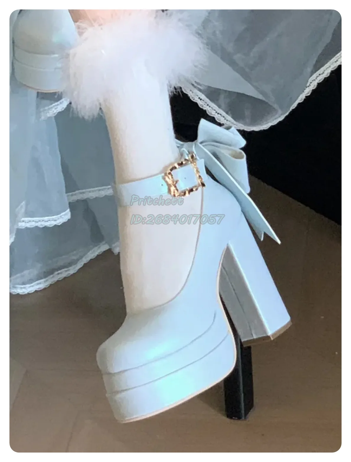 Туфли-лодочки на высоком блочном каблуке с бантом платформе