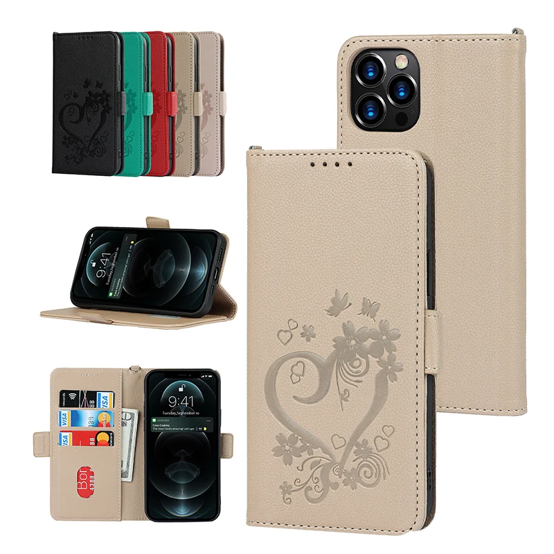 

Classic Printing Solid Color Leather Case For iPhone 13 12 Mini 11 Pro XS Max SE 2020 8 7 Plus Bracket Card Solts Wallet Cases