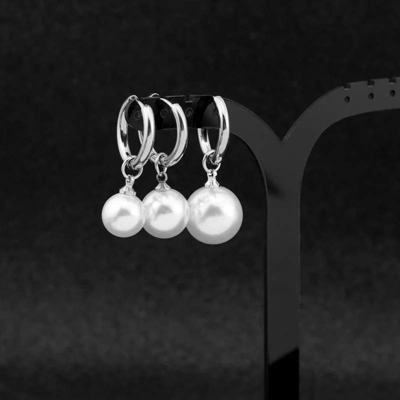 WKOUD New 10/12/14MM Pearl Stud Earrings Stainless Steel Fashion Korean Kpop Punk Ear For Women Man Christmas Gift Jewelry