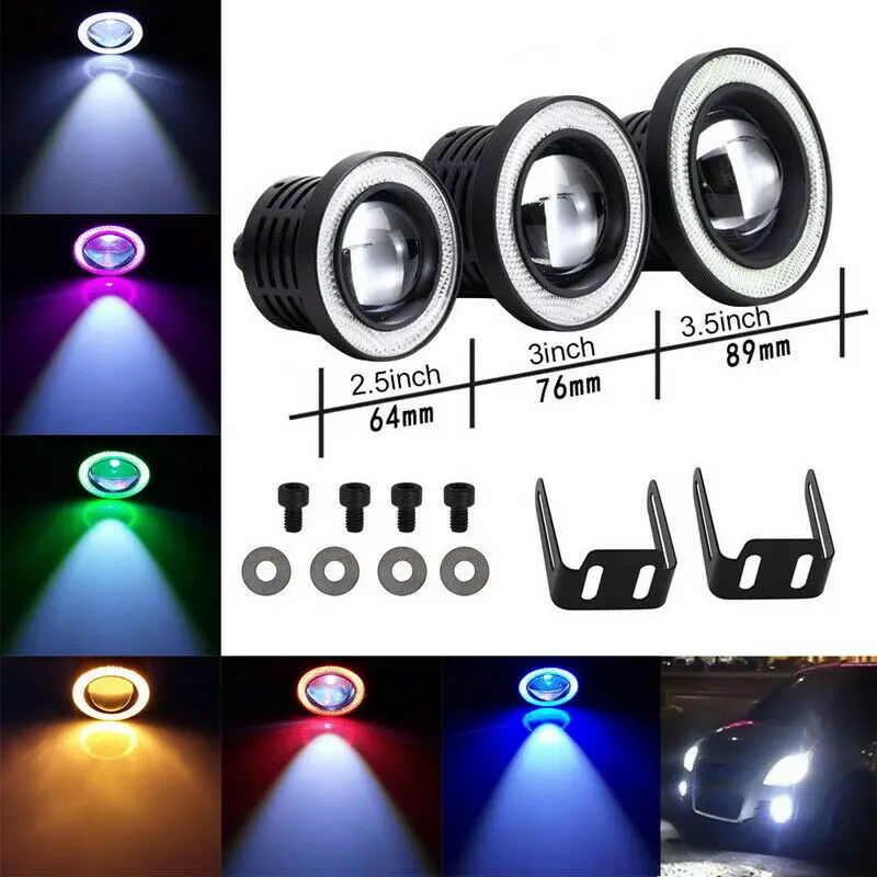 

2x 3'' LED Universal Car Angel Eyes Fog Lights Halo Rings Off Road Light Round