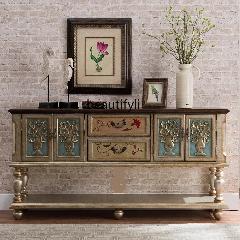 Американский Ретро длинный стол для гостиной резной шкаф сувениров