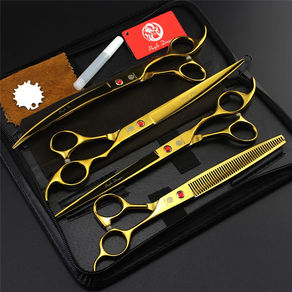 

Dog Grooming Scissors 8" 7.5" Stainless Thinning Shears Straight Scissors Pet Scissors Curved Shears Set of Tools Purple Dragon