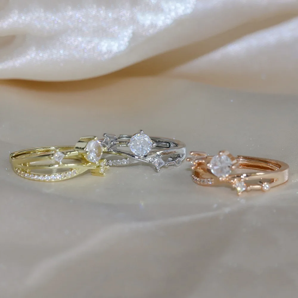 Необычные женские регулируемые кольца с блестящим кубическим цирконием