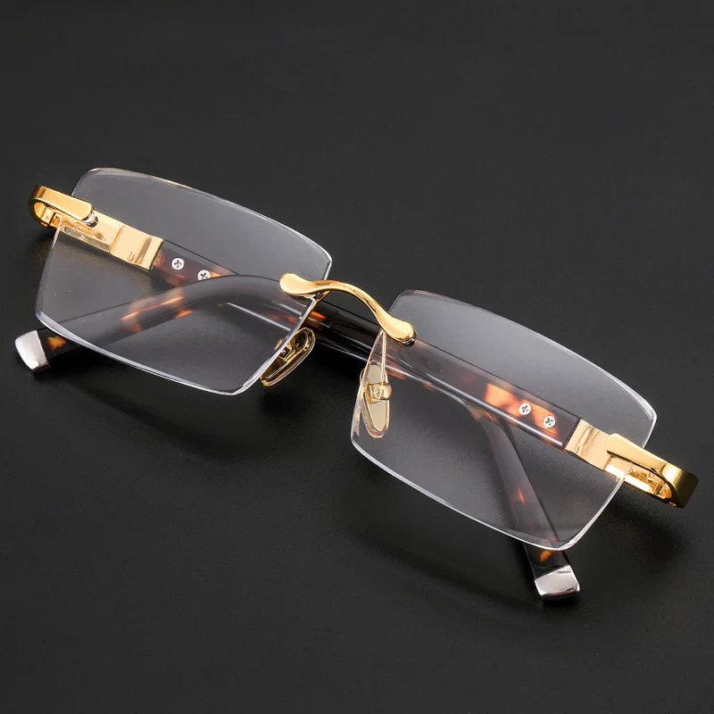 

HD Natural Crystal Stone Cut Lenses Reading Glasses Women Men Metal Rimless Presbyopic Glasses Anti Scratch Prescription Eyewear