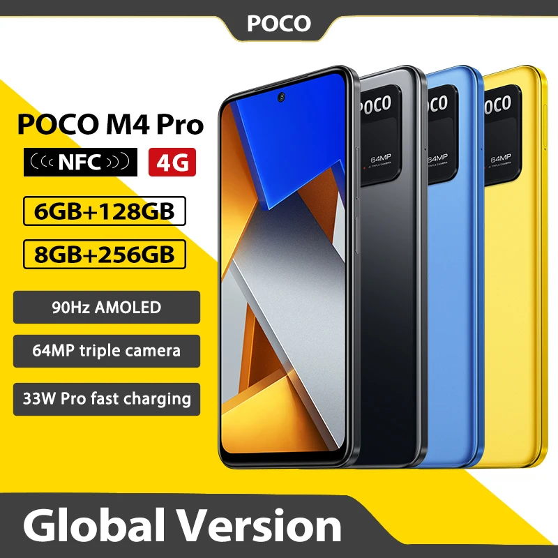 Смартфон глобальная версия POCO M4 Pro 4G 6 ГБ 128 ГБ/8 256 Восьмиядерный Helio G96 камера 64 мп 90