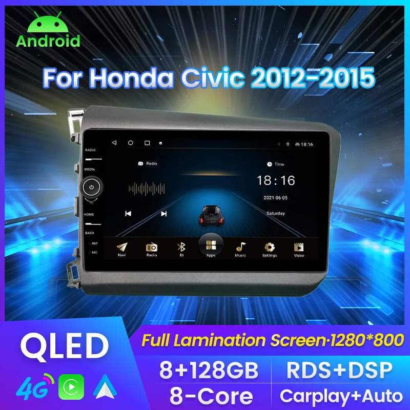 

Автомагнитола 2DIN, 9 дюймов, Android 11, 8 + 128 ГГц, для Honda Civic 2012-2015, мультимедийный плеер с GPS-навигацией, Carplay +, авто, Wi-Fi, 4G, BT