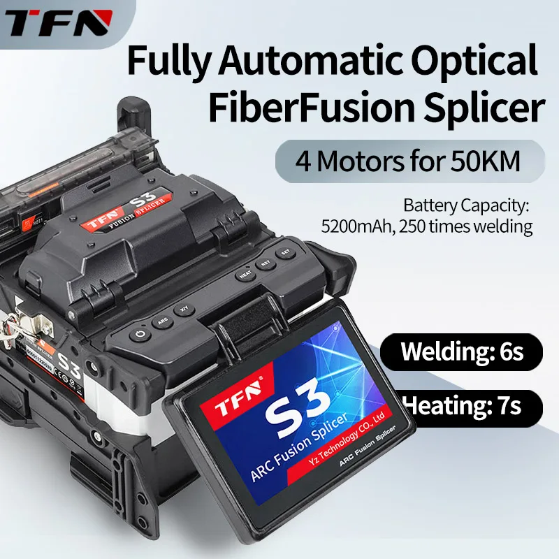 TFN S3 4 Motor 50KM 5200mAh 240 Times FTTH Fiber Optic Splicing Machine Optical Fiber Fusion Splicer main product image