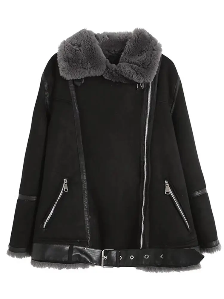 

Women Thicken Warm Fleece Lined Leather Jacket Fashion Turndown Collar Zipper PU Streetwear Winter Ladies Vintage Cropped Coat