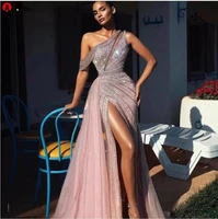 luxury gold sequins beading prom dresses a line evening dress muslim women party formal gowns dubai robe de soiree