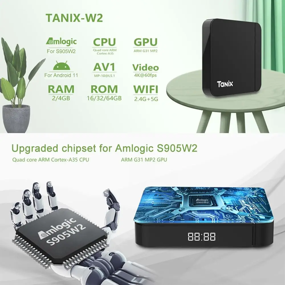 

Tanix W2 For Android TV Box For Android 11 Amlogic S905W2 2GB 16GB Support H.265 AV1 Dual Wifi HDR 10+ Media Player Set Top Box