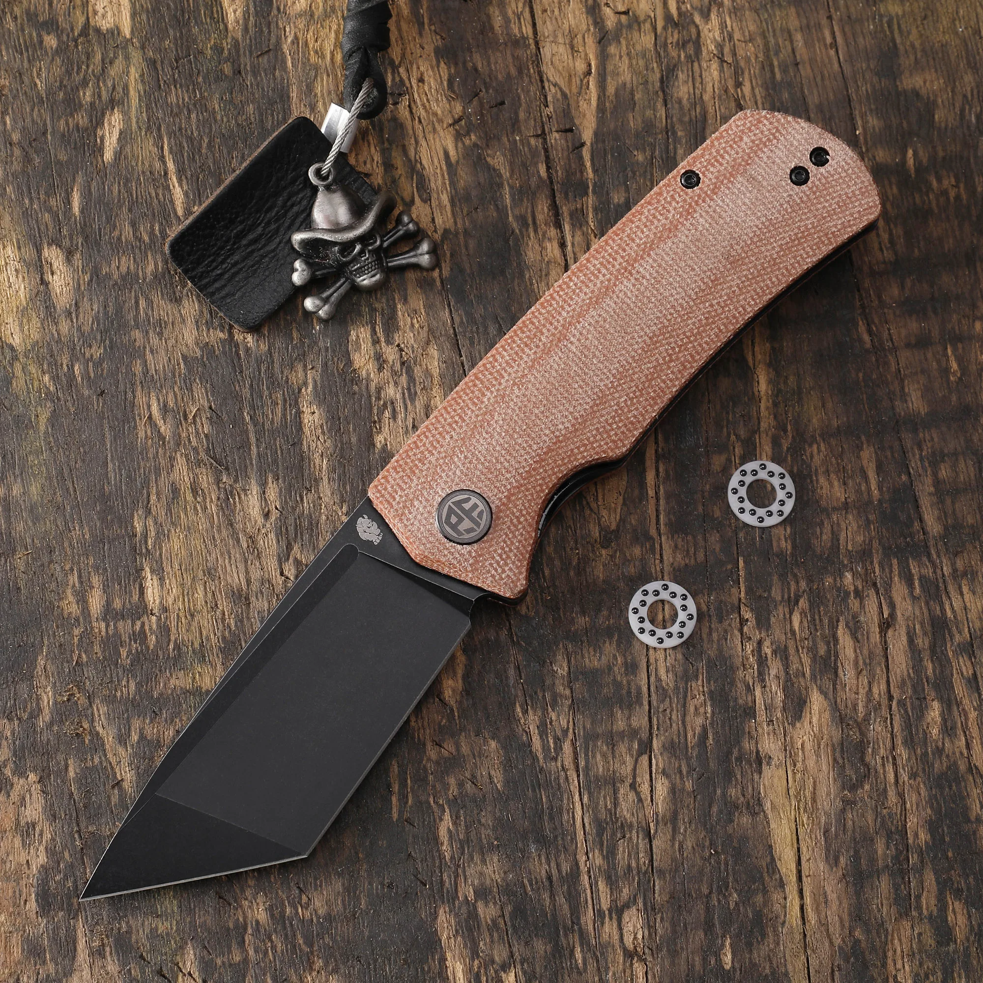 Petrified Fish PFP01T K110 Steel Blade Ceramics Ball Bearings Folding Knife Flax Handle Outdoor Hunting EDC Pocket Tools |