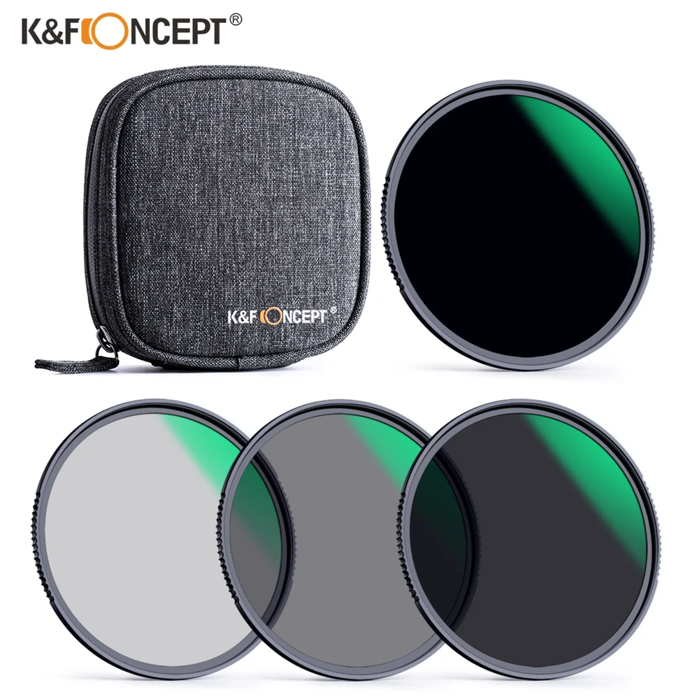 

K&F Concept ND Filter Kit ND4 ND8 ND64 ND1000 Neutral Density Filter 49mm 52mm 55mm 58mm 67mm 72mm 77mm 82mm With Filter Bag