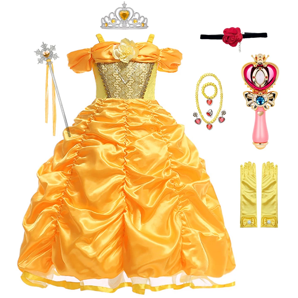 Платье принцессы Белль косплей девочки для красавицы и чудовища детская одежда