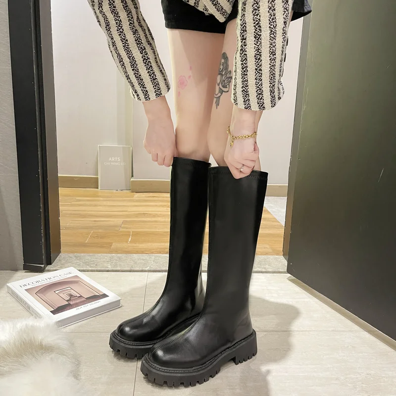 

2022 NEW Winter Long Brand Women's Boots Knee High Luxury Chelsea Chunky Platform Shoes Zipper Round Toe Zapatos Mujer Boots