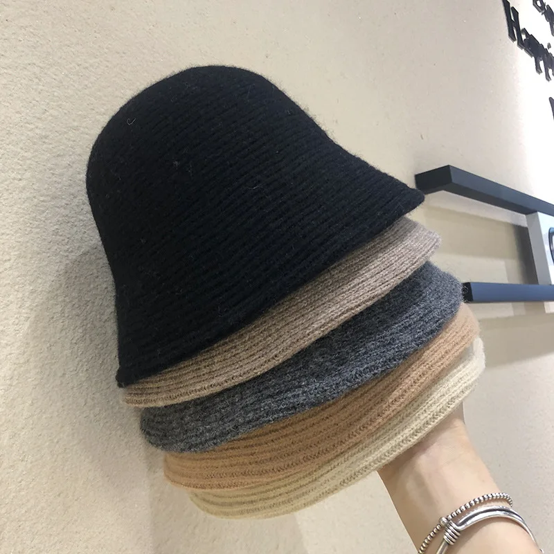 Ins Autumn and Winter Korean Fisherman Hat Knitted Wool Women's Thickened Warm Fashion All-Match Line Bucket Bucket Hat