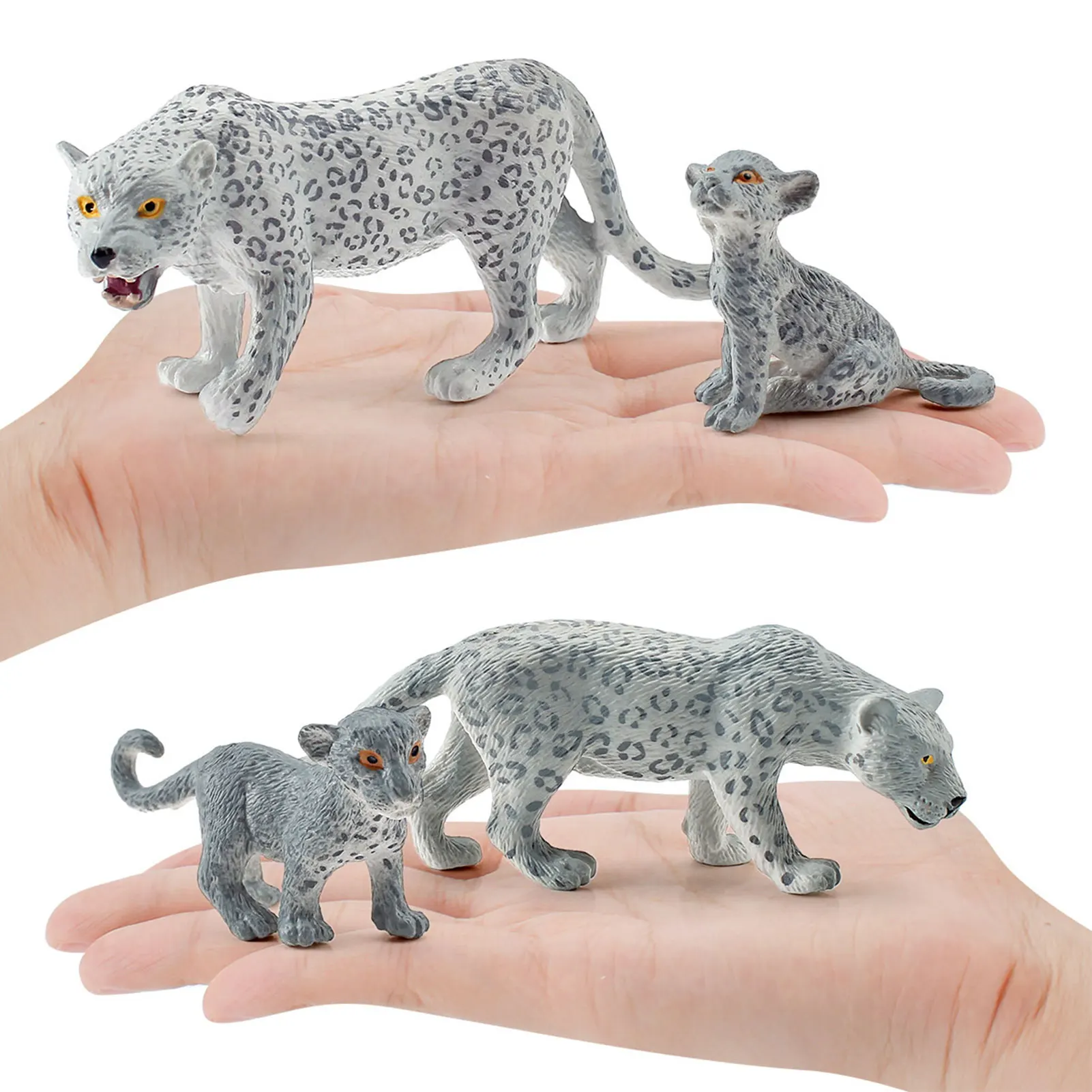 

4 Pcs Snow Leopards Figures Toys Highland Animals Figures Playset Miniature Toys Jungle Animal Toys Cake Toppers Birthday Gift