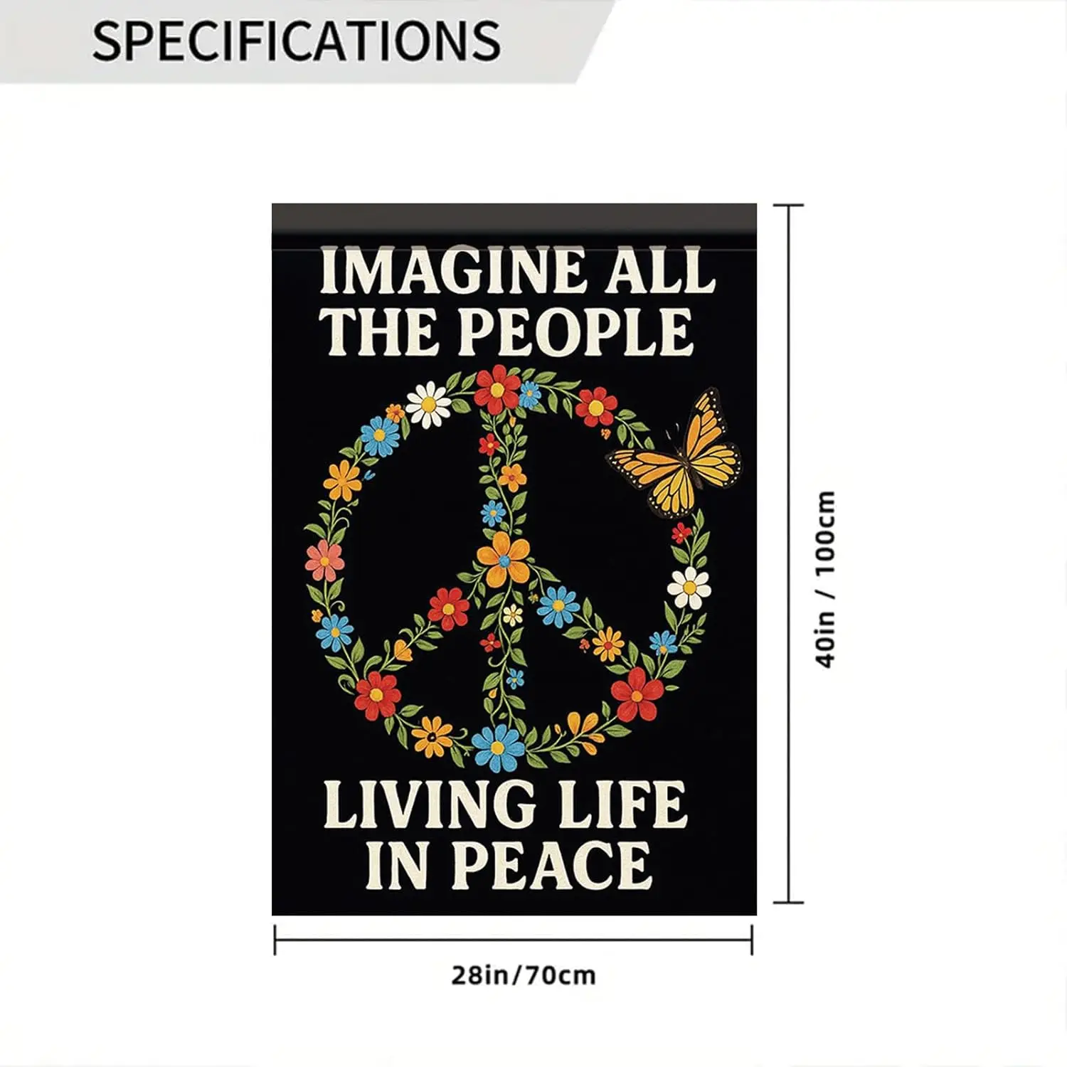 Фото Флаг Peace House 28x40 дюймов, с надписью «Imagine All The People», садовый флаг, двусторонний, с бабочками и цветочными венками, Yar EEZ №3