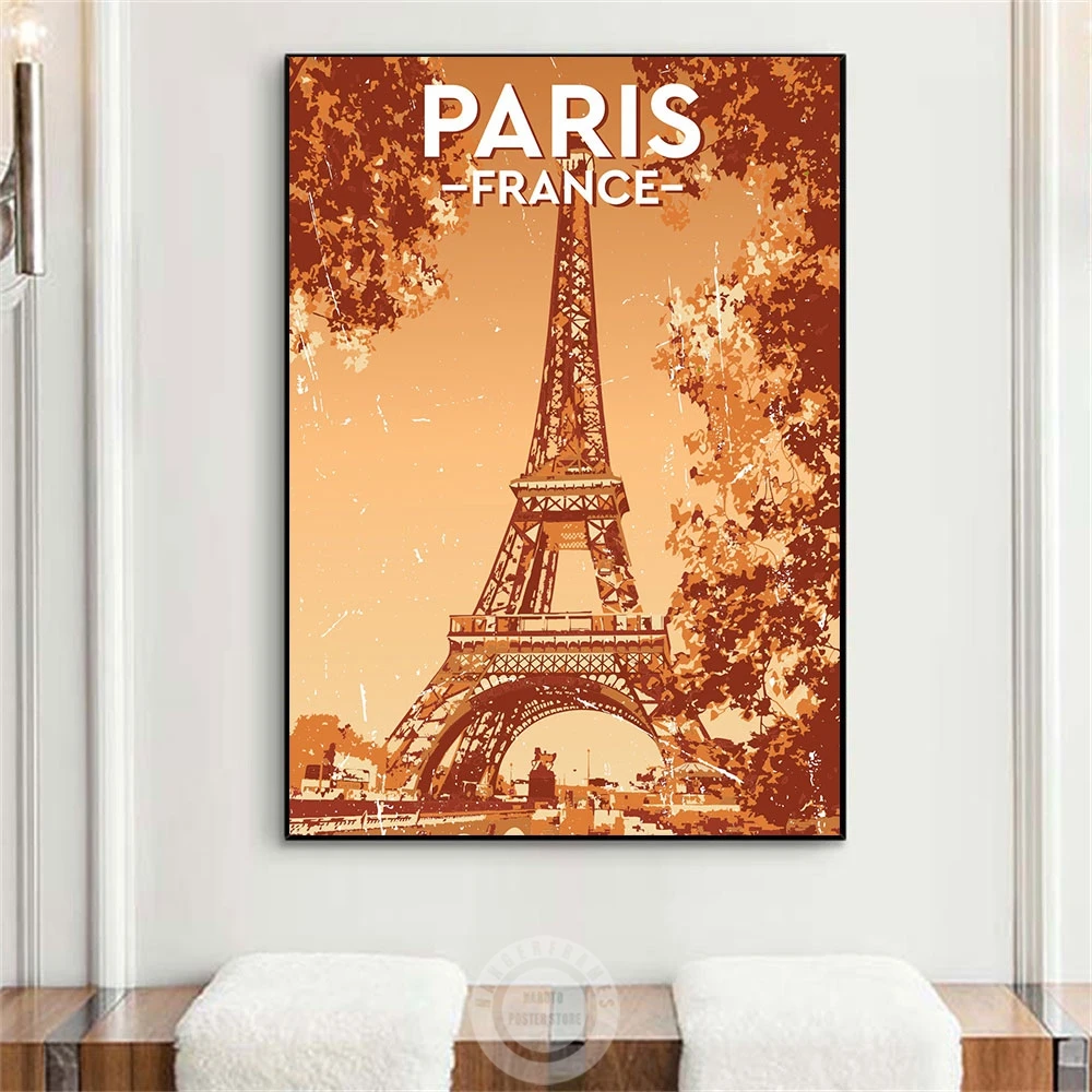 

Paris Eiffel Tower Poster Art France City Symbol Prints Canvas Painting Retro Minimalist Wall Art Picture Living Room Home Decor