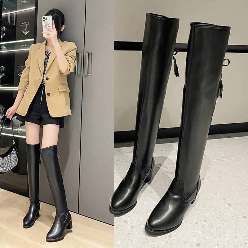 Осень/зима 2023 новые узкие ботинки теплые женские сапоги до колена из мягкой кожи