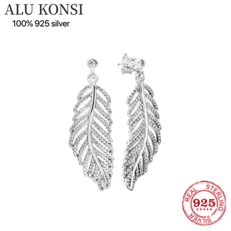 

Fit Original luxury 925 Sterling Silver authentic pan long earrings crystal For Women high quality DIY fashion wedding Jewelry
