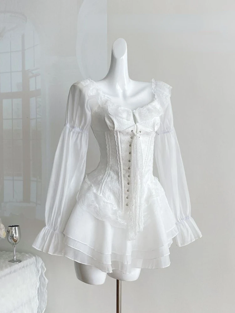 Белое элегантное вечернее платье во французском стиле женское повседневное