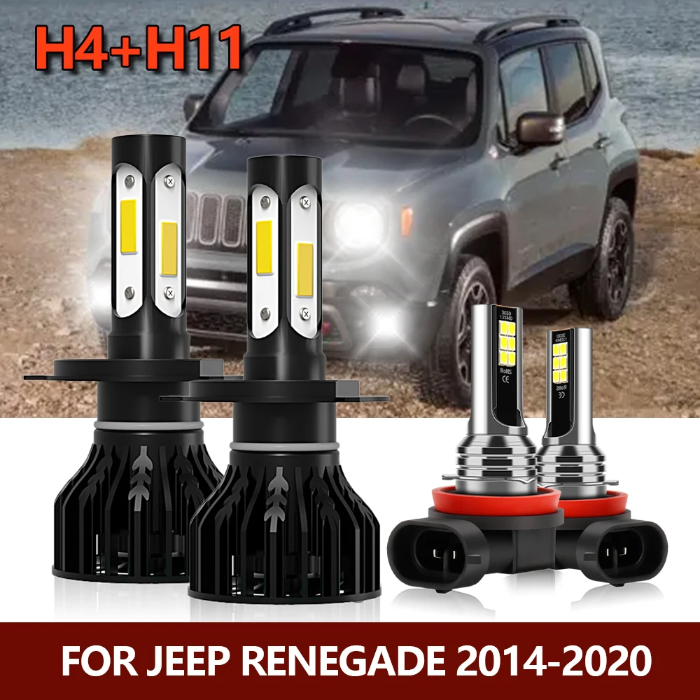 

4x LED Headlight Bulbs Hi/Lo H4 H11 Fog Light Combo Car Four-sides Lamps For Jeep Renegade 2014 2015 2016 2017 2018 2019 2020