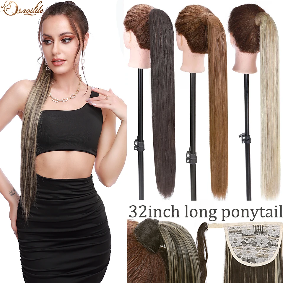 S-noilite Synthetic Long Straight Clip In Ponytail Hair Extensions Wrap Around Ponytail Hairpiece Clip In Hair Tail False Hair