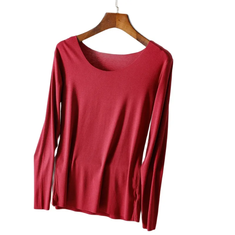 

Long-sleeved Women Plus Autumn Spring Thermal Tops Shirt Underwear Size Seamless Sleep Piece Modal Fdfklak M-5XL Base Pajama One