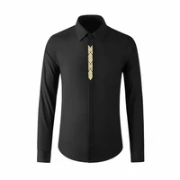 luxury golden embroidery mens shirts long sleeve vintage casual shirt business formal dress shirts social party tuxedo blouse