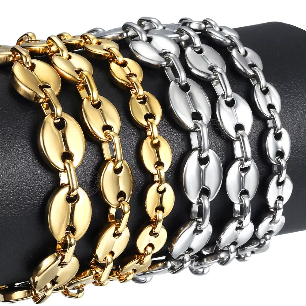 Steel Coffee Beans Marina Link Chain Bracelets for Men Women Bracelet Homme Punk Jewelry Gifts Trendy 7/9/11mm KBM169