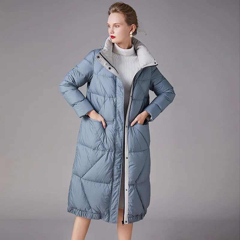 Winter Women New Down Jacket Mid-length White Duck Down Korean Version Stand Collar Straight Down Coat Outwear