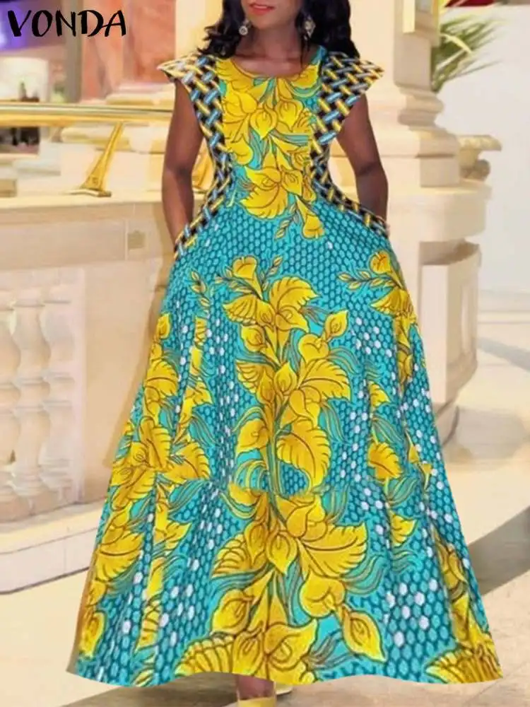 

Платье VONDA женское с коротким рукавом, элегантный повседневный винтажный праздничный сарафан с принтом, с карманами, в богемном стиле, лето 2023