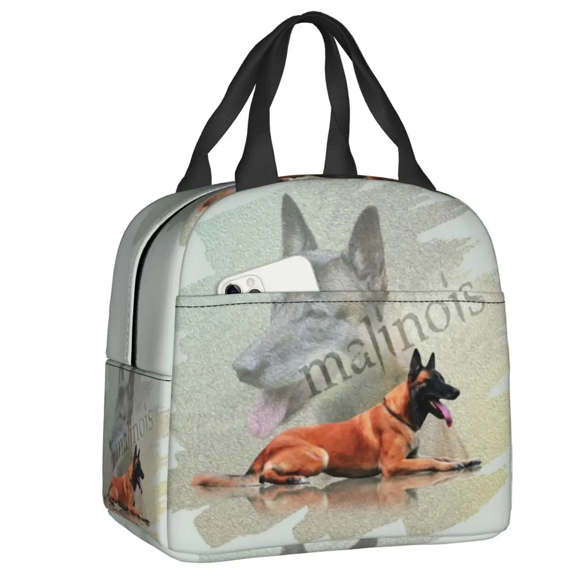 

Belgian Shepherd Dog Malinois Lunch Bag for Women Kids Reusable Thermal Cooler Insulated Lunch Box Work School Food Tote Bags