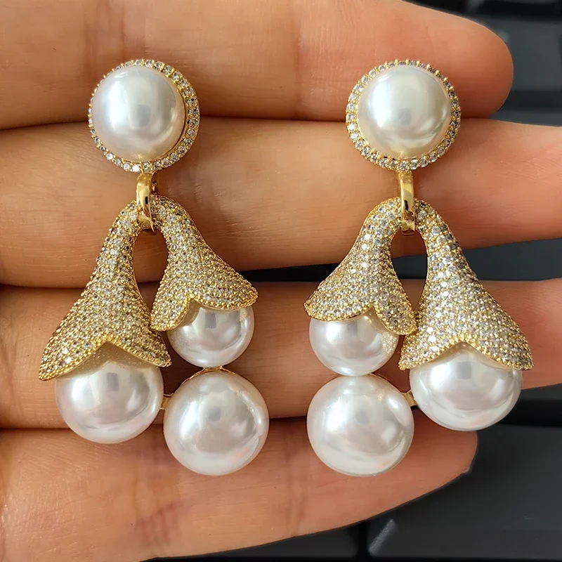 Элегантные жемчужные Висячие серьги для женщин роскошные ювелирные изделия