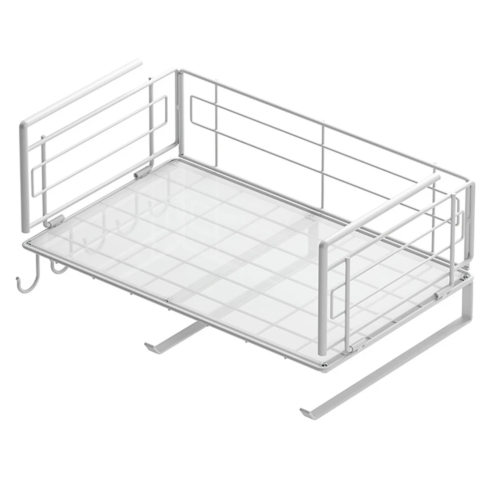 

Kitchen Storage Rack Hanging Under the Cabinet Basket Spices Stored Layered Baskets Paper Hanger White Racks Carbon Steel​ Shelf
