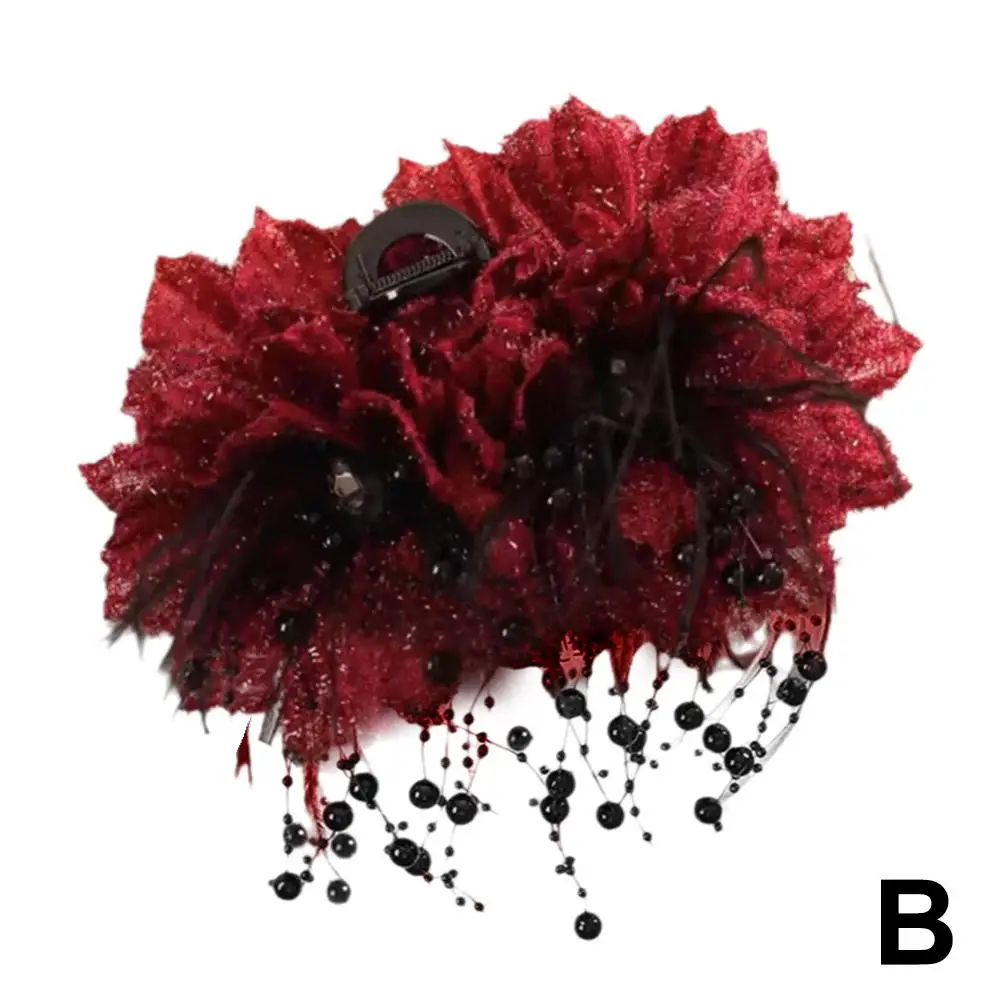 Заколка-краб с перьями пиона