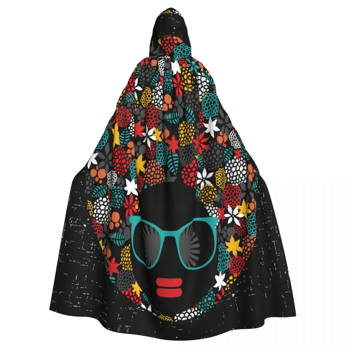 

Unisex Witch Party Reversible Hooded Adult Vampires Cape Cloak Hippie Black Head Woman With Strange Hair