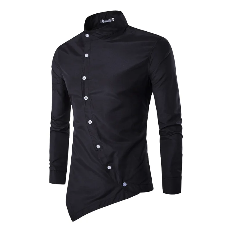 

2022 Spring Summer New Men's Slant Placket Long Sleeve Slim Fit Shirt Blusa Masculina Clothing Red Dress Chemise Longue