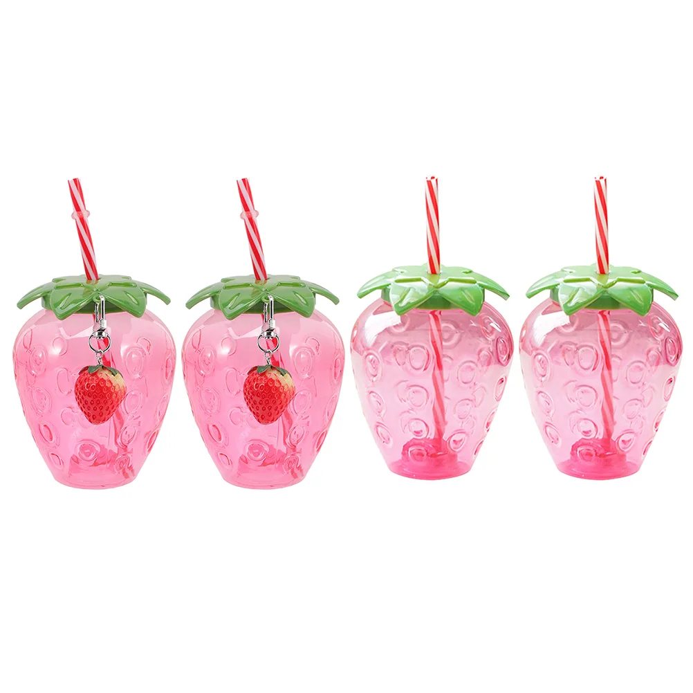 

4 Pcs Toddler Water Cup Strawberry Mug Lid Smoothie Bottle Kids Sippy Cups Tumblers Camping Drinking