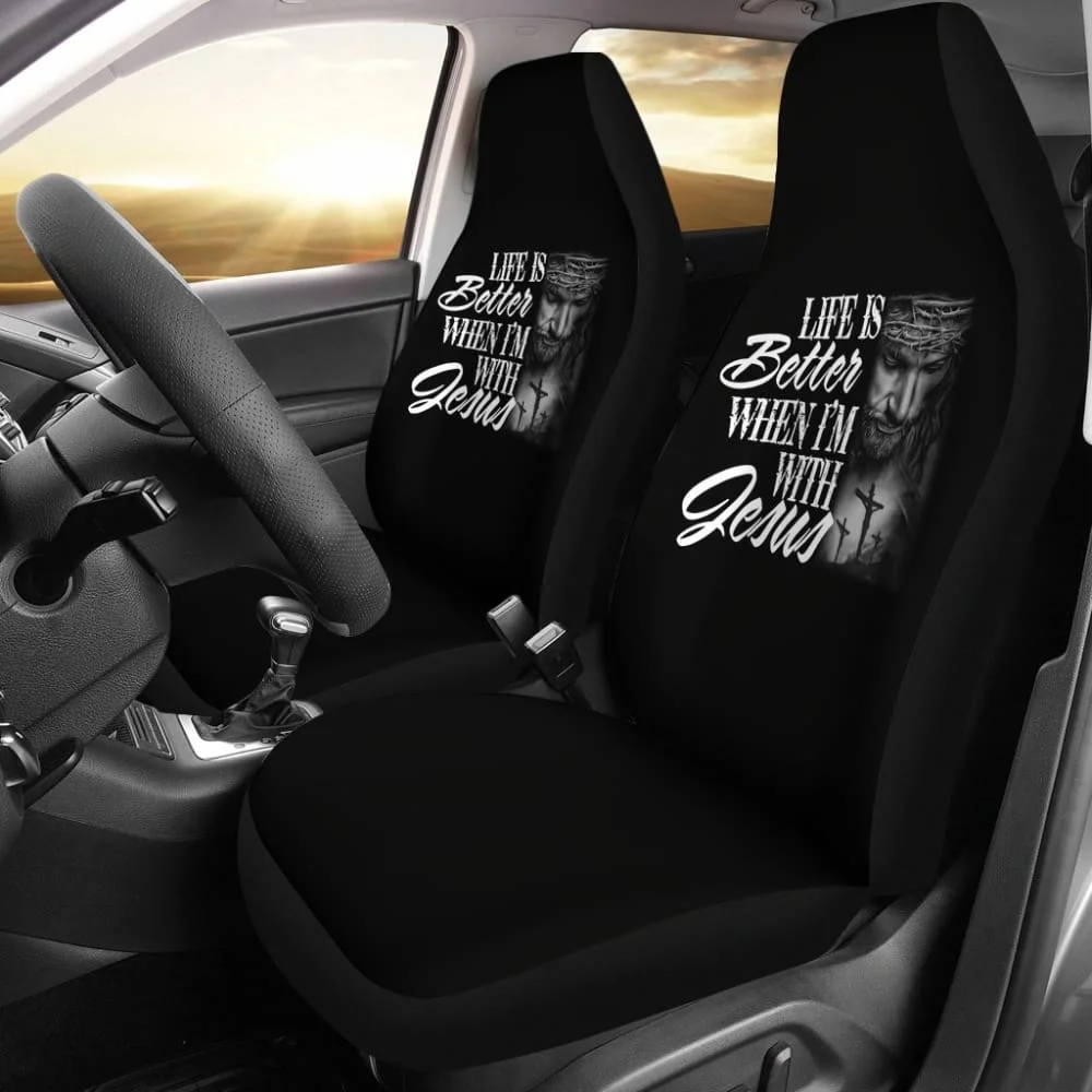 

Life Is Better When I'm With Jesus Christian Car Seat Covers 211507,Pack of 2 Universal Front Seat Protective Cover