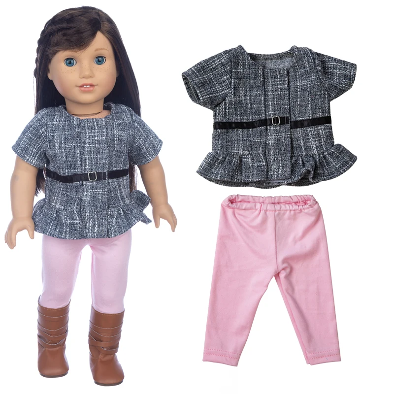 

18-дюймовая Одежда для кукол для девочек, серое пальто, розовые штаны, наряды для кукол для маленьких детей, рождественские подарки для девочек