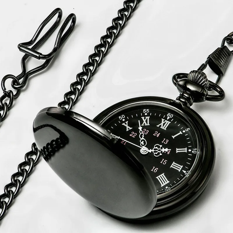 Fashion Classic Black Gold Glossy Retro Antique Men's And Women's Pocket Watch Versatile Quartz Chain Pocket Watch