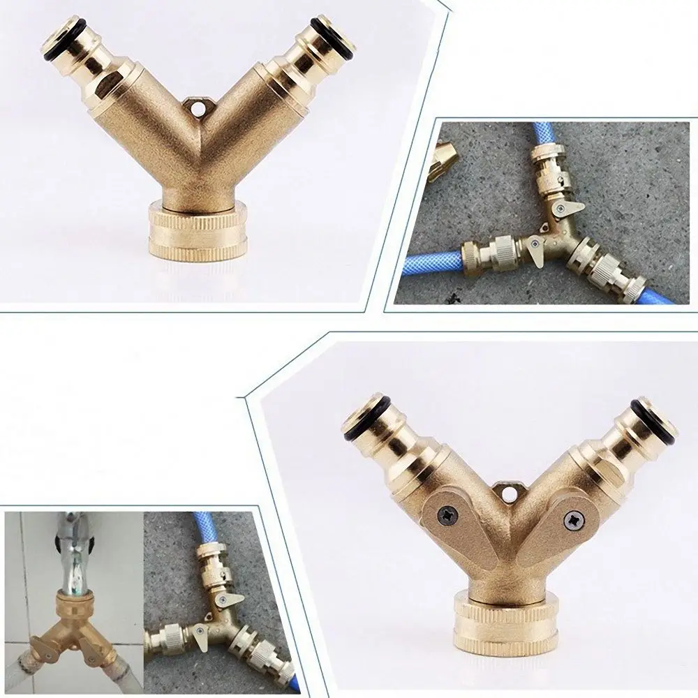 

3/4" Brass Garden Water Tap Connector Splitter Solid Double Hose Pipe BWatering Equipment Adaptor Garden Supplies